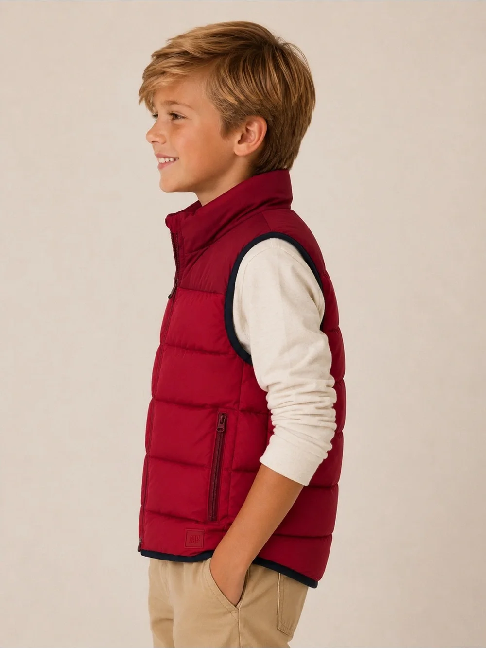 NWT Gap Kids Youth Red/Burgundy Colorblock Quilted Puffer Zip Vest Unisex